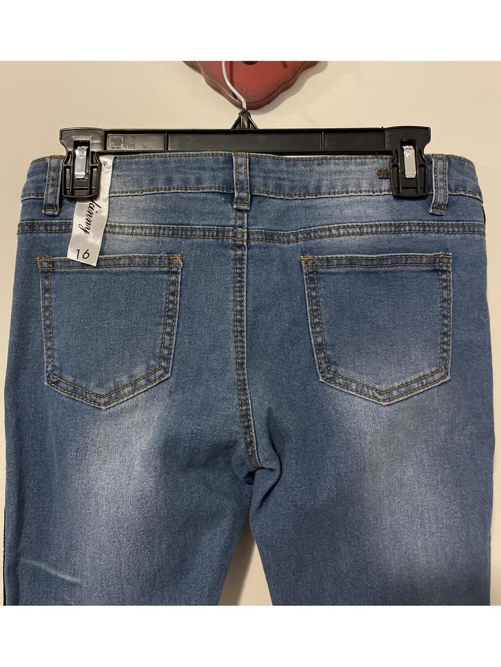 Teen Gs NY Sz 16 Girls Blue Striped Skinny Distressed Denim Jeggings NWT! M1232 - Picture 9 of 9